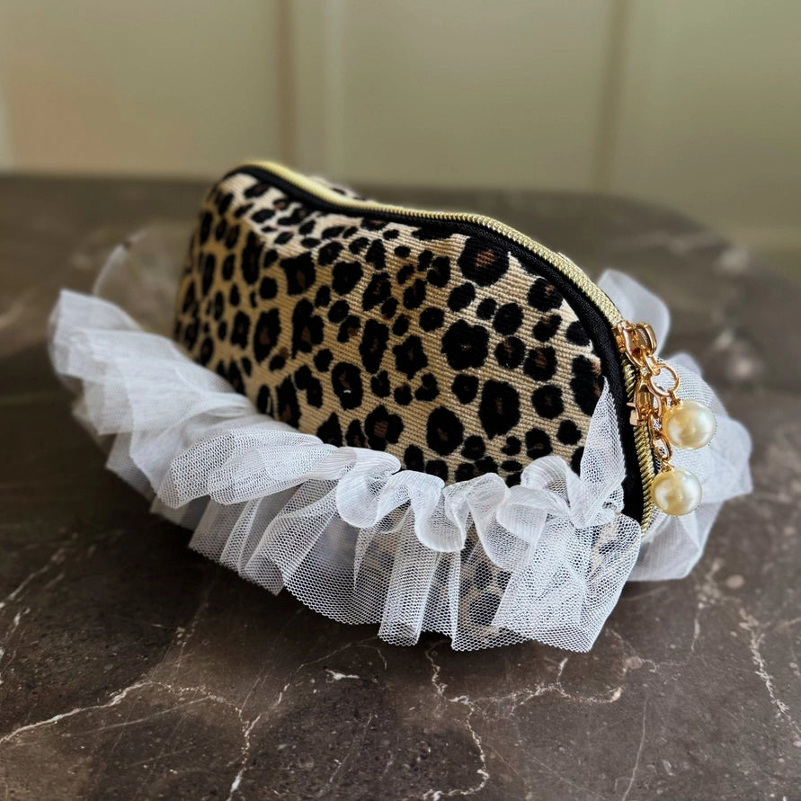 Fierce & Frilly Cosmetic Bag | Leopard Print WHITE