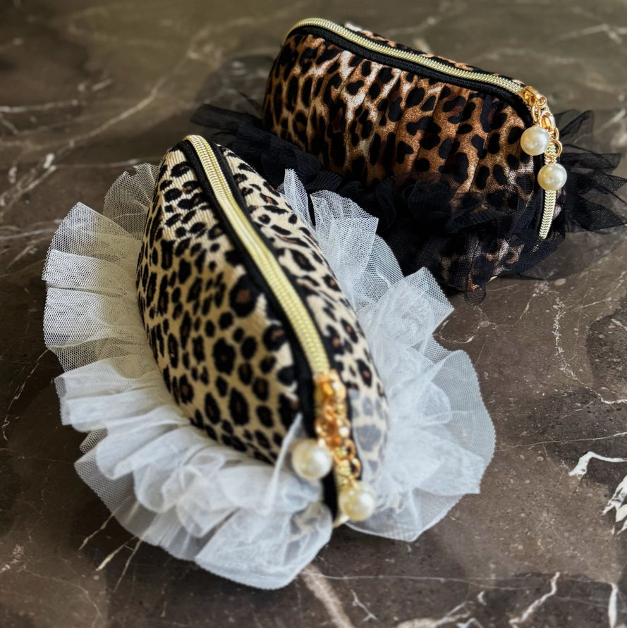 Fierce & Frilly Cosmetic Bag | Leopard Print BLK