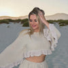 Sand Lace Trim Bell Sleeve Crop TOP