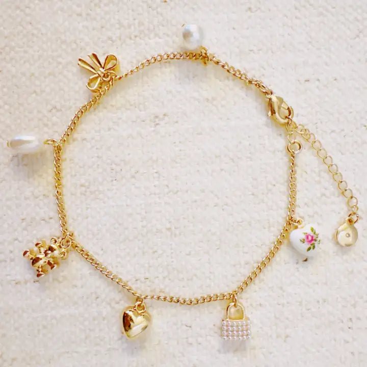 Darling Bear Charm Anklet | GOLD