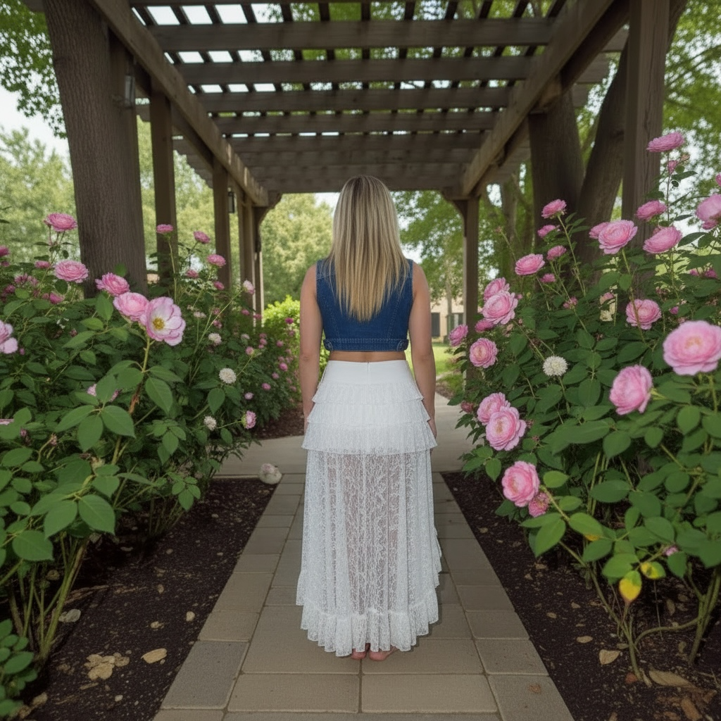 White Lace Hi-Low Ruffle Skirt