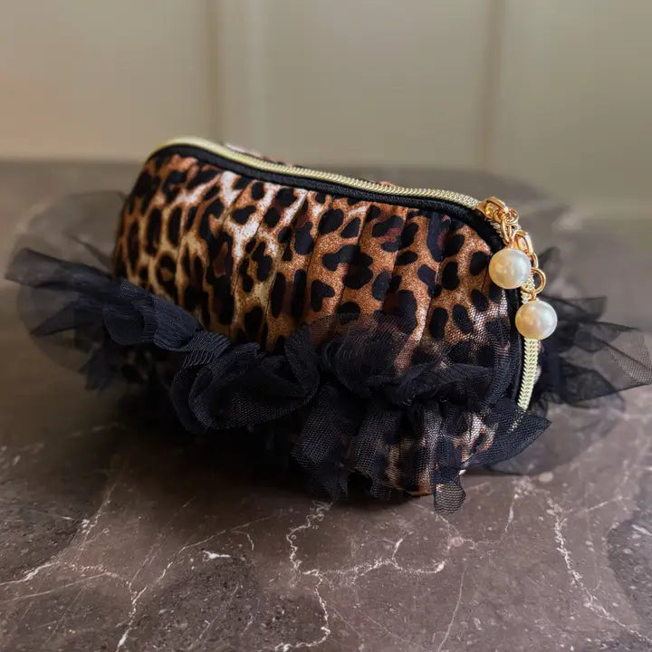Fierce & Frilly Cosmetic Bag | Leopard Print BLK
