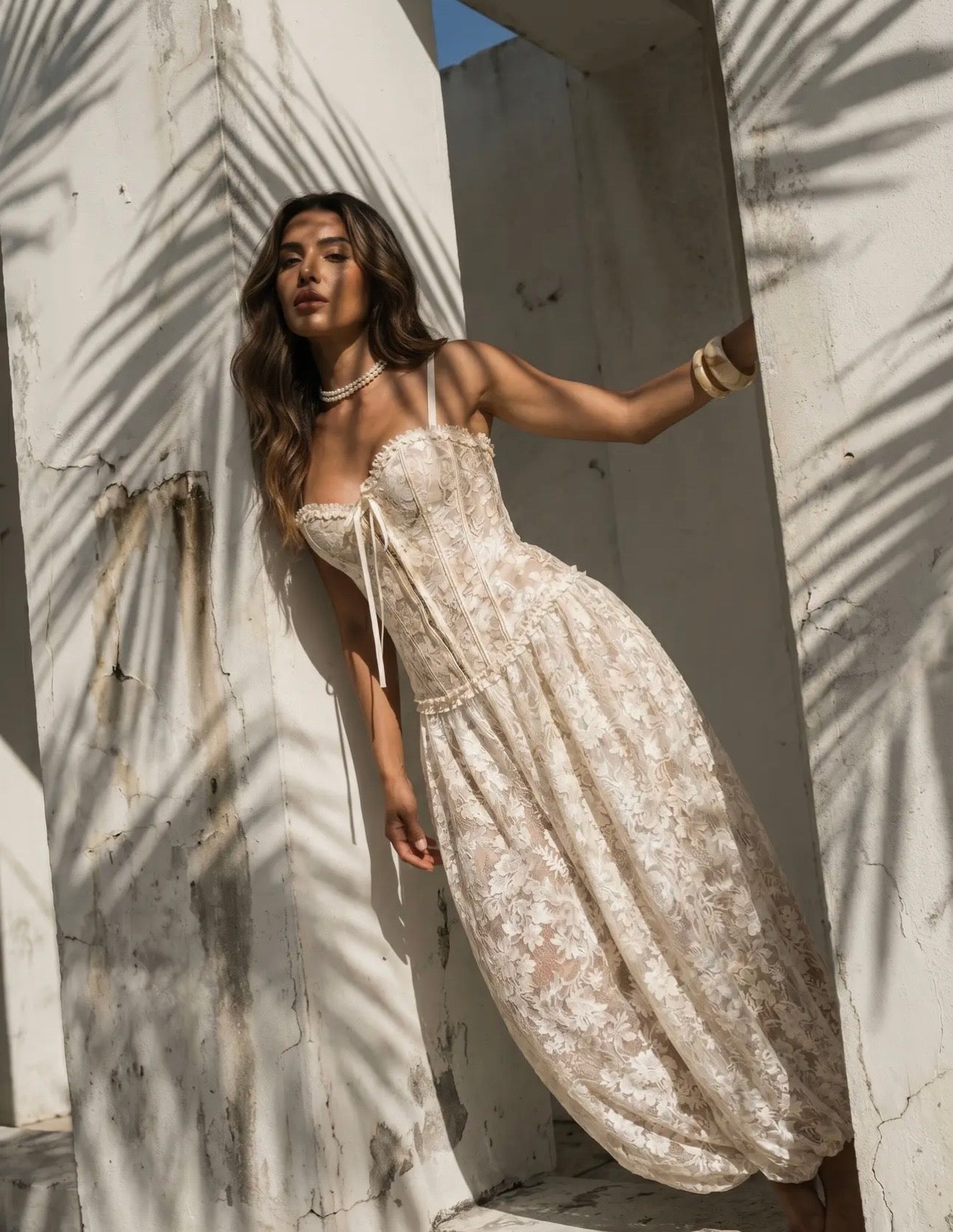 Ivory Floral Lace Corset Jumpsuit | Available To Order July 14-15