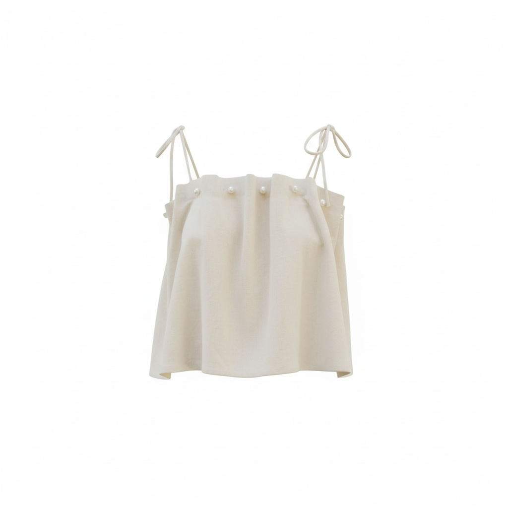 Seaside Pearl Embellished Linen Top: 2 TONE LINEN