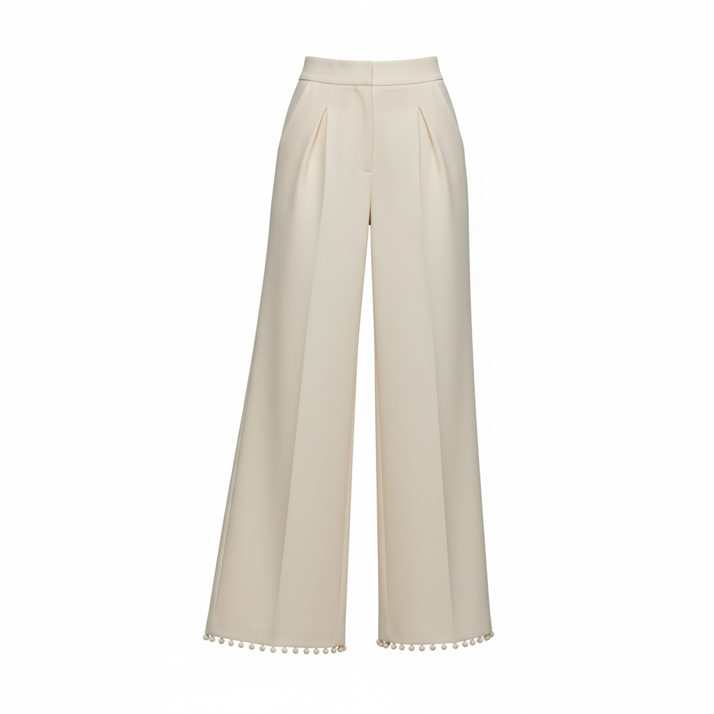 Seaside Luxe Pearl-Trim Wide-Leg Trousers: 2 TONE LINEN