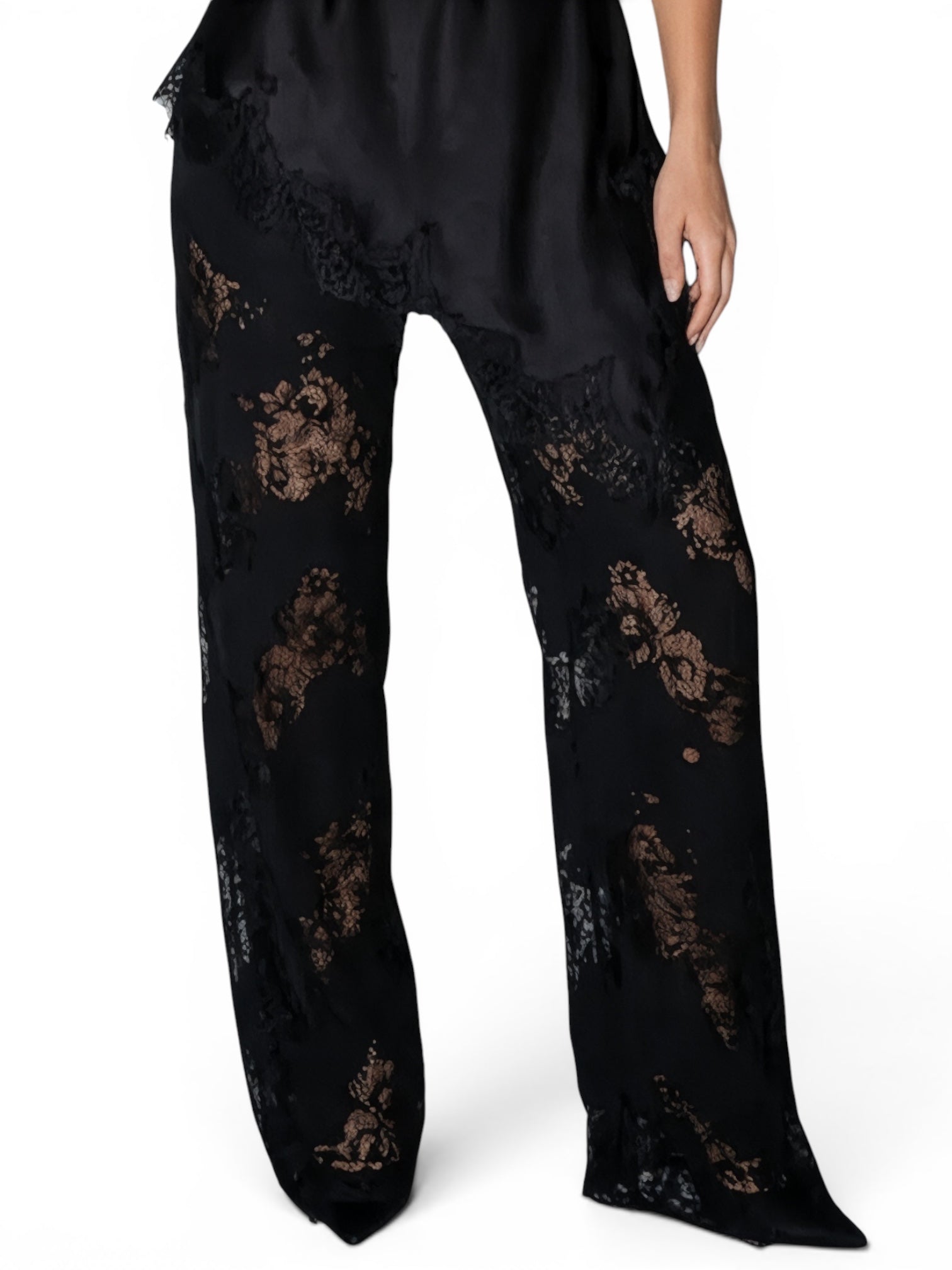 Noir Lace Satin Pants — Set Bottom