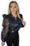 The Luxe Sheer Statement Top Blouse: BLUE FLORAL