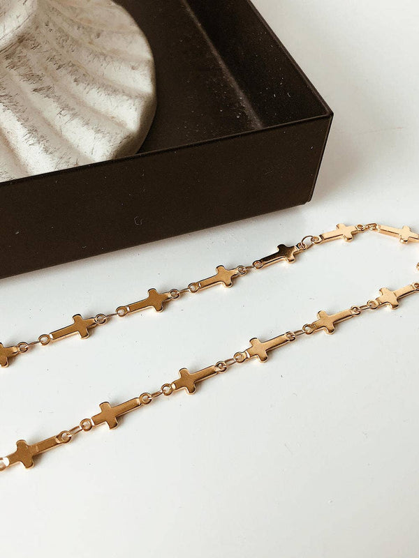 Dilara 18K Gold Non-Tarnish Cross Choker: Yellow Gold